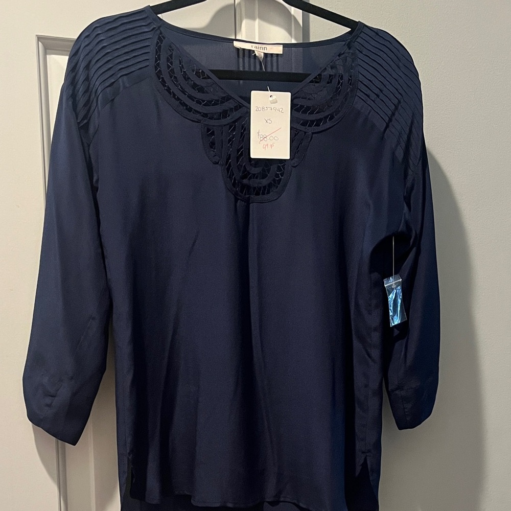Anthropologie NWT Navy Blue Women's Silk Top
